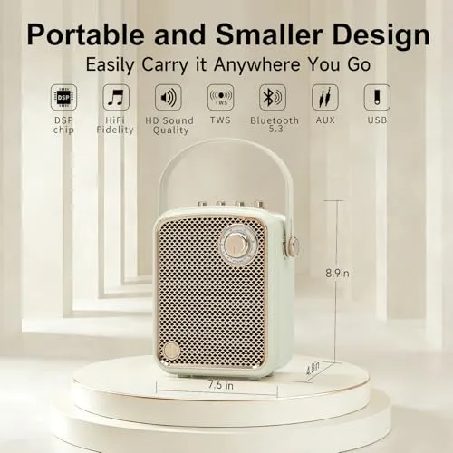TOMPROAD ▫️ Altifalante Bluetooth portátil de estilo retro, decoração vintage, som potente e graves profundos. Inclui subwoofer, DSP e ligação TWS. Design elegante e compacto, ideal para secretária. 3