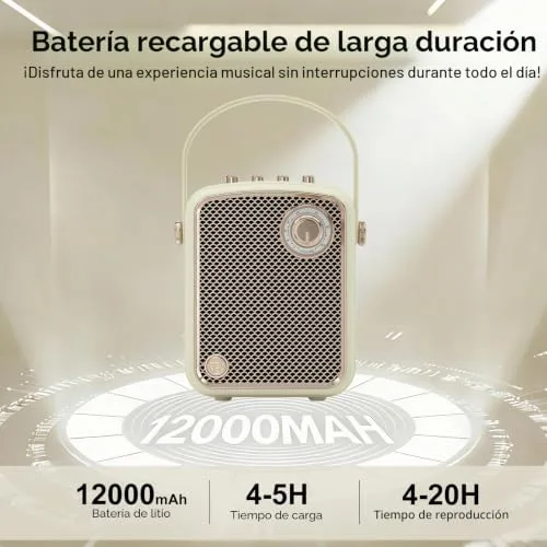 TOMPROAD ▫️ Altifalante Bluetooth portátil de estilo retro, decoração vintage, som potente e graves profundos. Inclui subwoofer, DSP e ligação TWS. Design elegante e compacto, ideal para secretária. 4