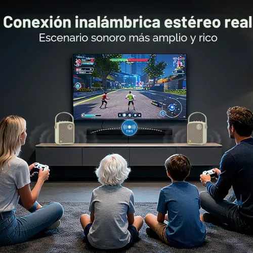 TOMPROAD ▫️ Altifalante Bluetooth portátil de estilo retro, decoração vintage, som potente e graves profundos. Inclui subwoofer, DSP e ligação TWS. Design elegante e compacto, ideal para secretária. 5