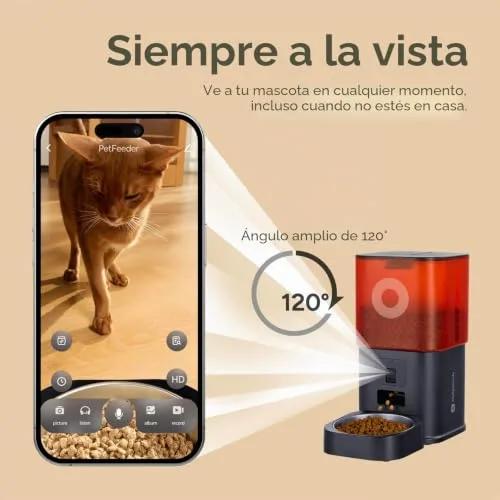 MOLLY&CODY ▫️ Comedouro automático para gatos com câmara: distribuidor de ração para gatos com capacidade de 6 L para gatos e cães de pequeno porte (branco e vermelho) 2