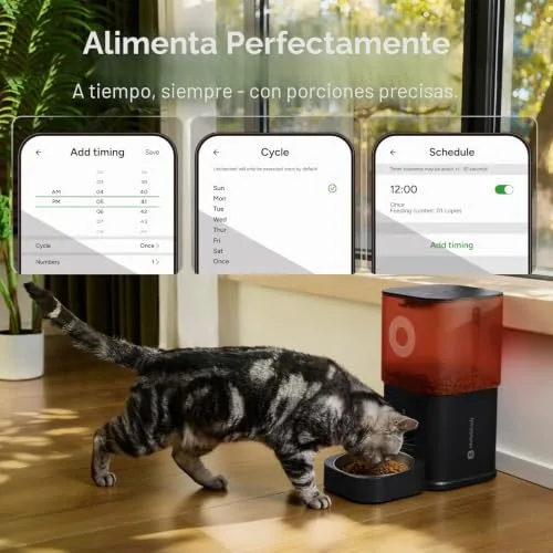 MOLLY&CODY ▫️ Comedouro automático para gatos com câmara: distribuidor de ração para gatos com capacidade de 6 L para gatos e cães de pequeno porte (branco e vermelho) 5