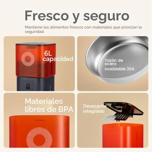 MOLLY&CODY ▫️ Comedouro automático para gatos com câmara: distribuidor de ração para gatos com capacidade de 6 L para gatos e cães de pequeno porte (branco e vermelho) 6