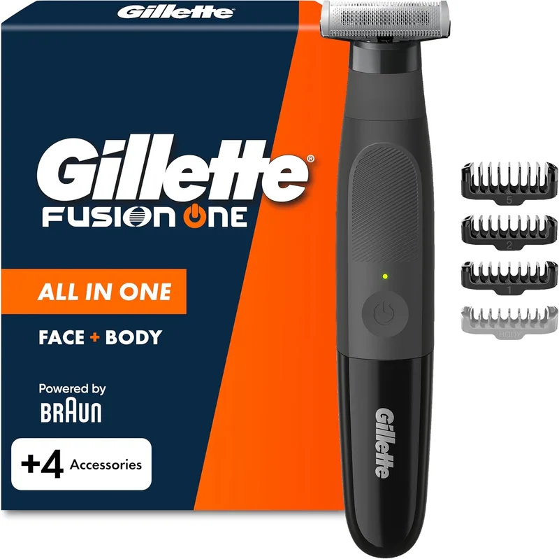 Gillette ▫️ Fusion One - Aparador de barba e máquina de barbear para o corpo, preto