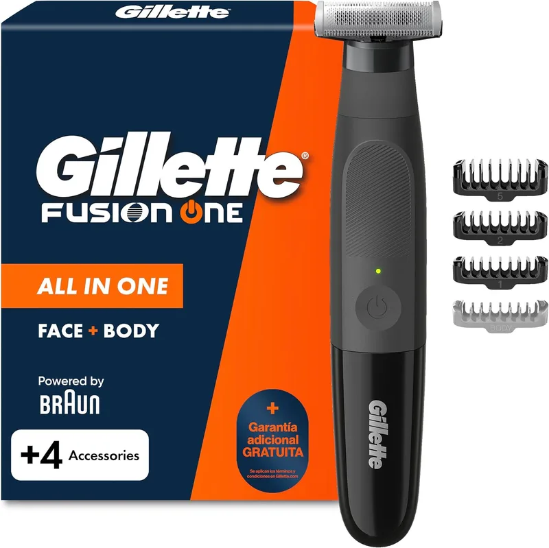 Gillette ▫️ Fusion One: Aparador de barba e máquina de barbear para o corpo, preto