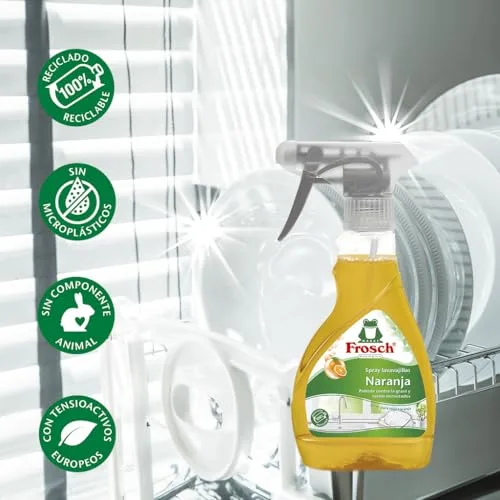 FROSCH ▫️ Spray para Máquinas de Lavar Louça Laranja, Embalagem de 8 x 300 ml - Detergente Desengordurante com Extratos Naturais - Elimina Gordura e Incrustações 4