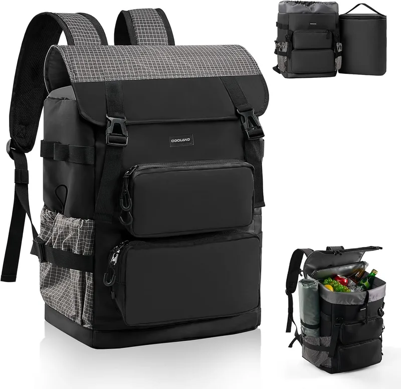 Odoland ▫️ Mochila-frigorífica 2 em 1 mochila térmica isotérmica com compartimento principal de 26 L e isolamento isotérmico de 9 L, frigorífico portátil à prova de fugas para a praia, piqueniques, viagens e família