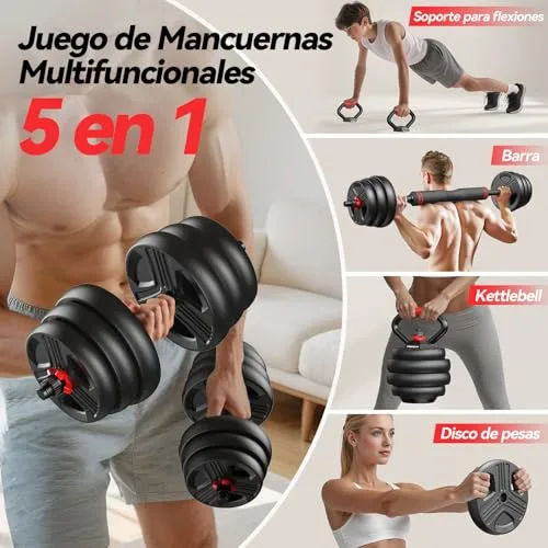 FEIERDUN ▫️ 10/15/20/25/30/40 kg Conjunto 5 em 1 de pesos e halteres ajustáveis 2