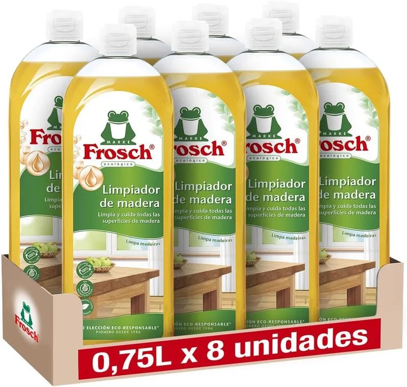 FROSCH ▫️ Limpador Ecológico para Madeira, Embalagem de 8 x 750 ml em spray - Limpeza e Manutenção de Pisos e Superfícies de Madeira - Fórmula de Pinheiro e Laranja - Elimina Manchas Difíceis
