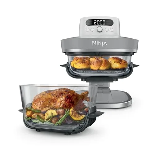 Ninja ▫️ Fritadeira de ar quente CRISPi PRO XL, 5 funções de cozedura predefinidas, recipientes de cozedura em vidro CleanCrisp de 5,7 e 2,3 l e tampas para arrumação, Branco AS090EUWH 2