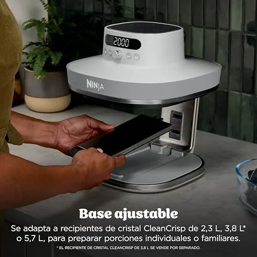 Ninja ▫️ Fritadeira de ar quente CRISPi PRO XL, 5 funções de cozedura predefinidas, recipientes de cozedura em vidro CleanCrisp de 5,7 e 2,3 l e tampas para arrumação, Branco AS090EUWH 5