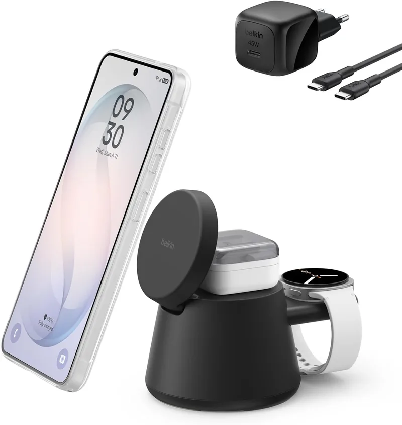 Belkin ▫️ Carregador sem fios magnético 3 em 1 UltraCharge Pro Qi2 25 W, preto