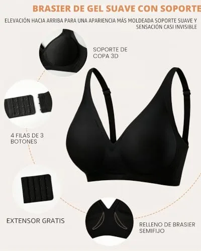 Bresdk ▫️ Soutien sem aros, com decote em V profundo, para mulher: bralette push-up confortável, sem costuras, de cobertura total para seios grandes, com enchimento 3