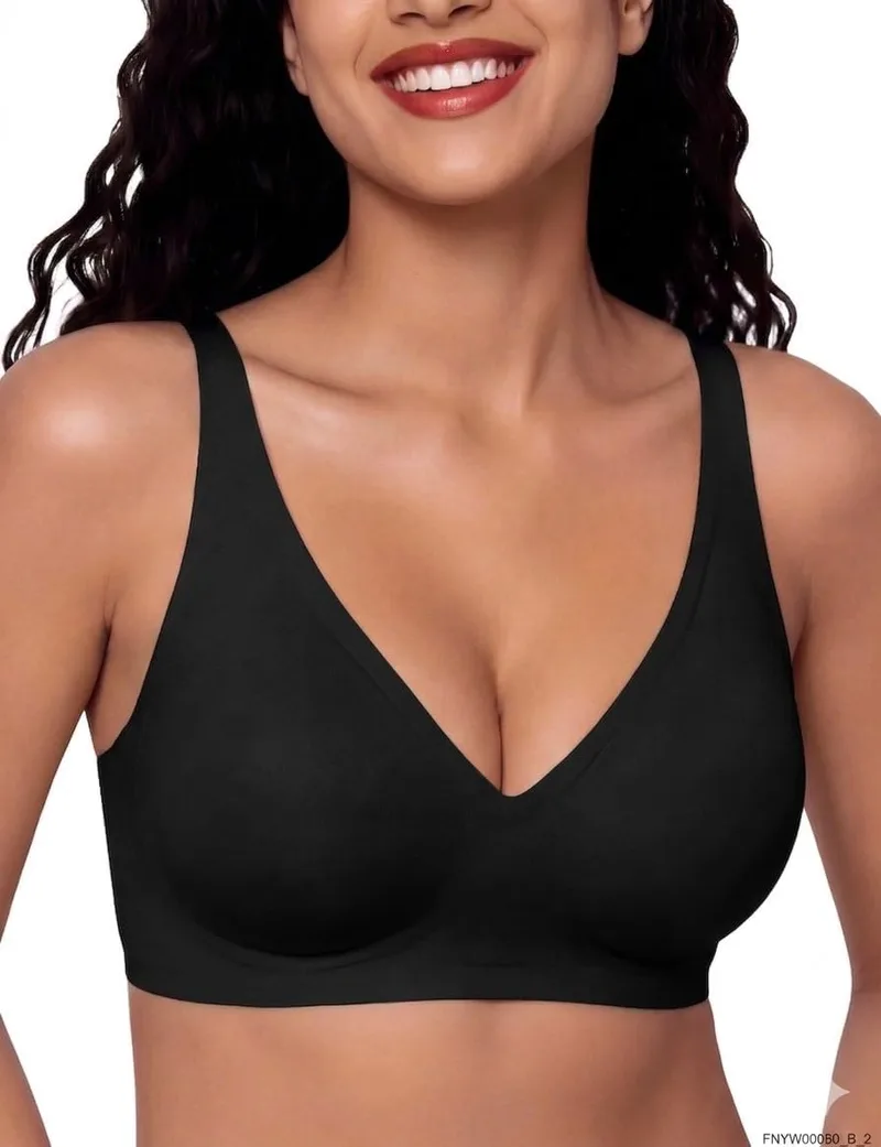 Bresdk ▫️ Soutien sem aros, com decote em V profundo, para mulher: bralette push-up confortável, sem costuras, de cobertura total para seios grandes, com enchimento