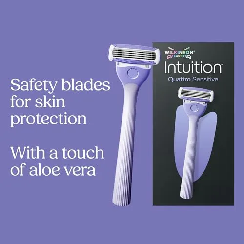 Wilkinson Sword ▫️ Intuition Quattro - Máquinas de barbear para pele sensível para mulher, kit inicial, cabo de barbear para mulher e 5 lâminas de substituição 2