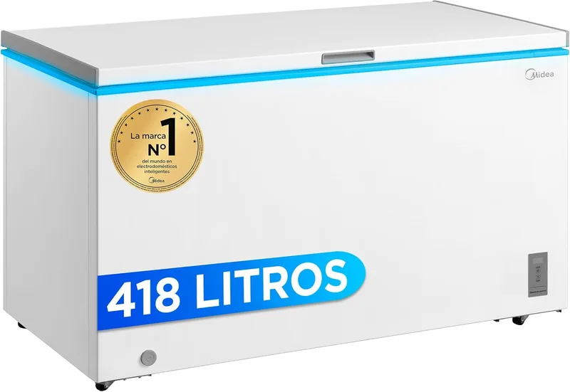 Midea ▫️ Caixote de Congelação Pequeno de 418 L | Congelador Horizontal Conversível em Frigorífico com Motor Inverter, Controlo Eletrónico de Temperatura, Cestos com Pega | Caixote Silencioso 41 dB de Baixo Consumo
