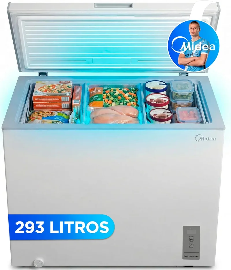 Midea ▫️ Arcon Congelador Pequeno 293L | Congelador Horizontal Transformável em Frigorífico com Motor Inverter, Controlo Eletrónico da Temperatura, Cestos com Pega | Silencioso de Baixo Consumo 41 db Arcon Baixo Consumo