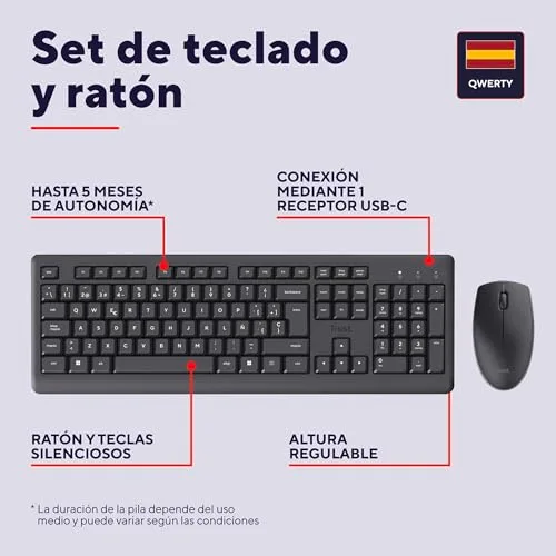 Trust ▫️ Conjunto Taro: Teclado e Rato Sem Fios QWERTY em espanhol, preto 2