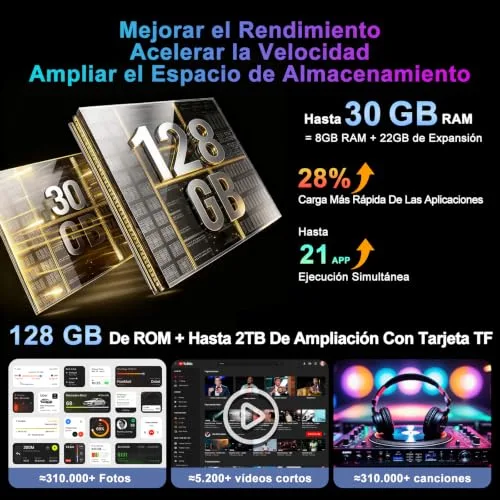 UJJ ▫️ Tablet de 10 polegadas de 2026 com Android 15 e Gemini AI, 30 GB de RAM + 128 GB de ROM (TF 2 TB), Octa-Core 2,0 GHz, 8000 mAh, GMS, Widevine L1, 5G, Wi-Fi 6 e BT 5.0, GPS, OTG, tablet com teclado e rato azul 5