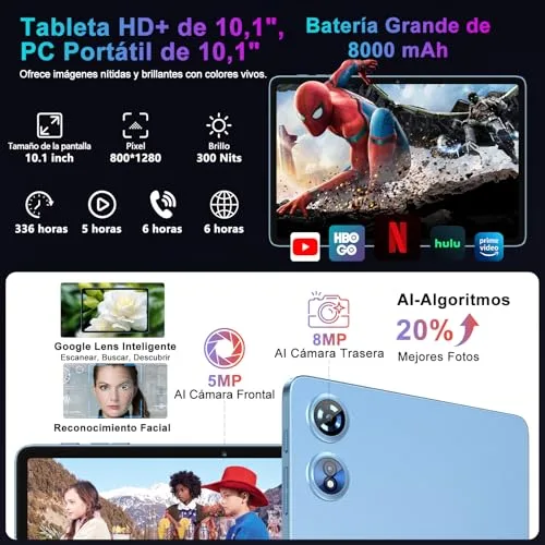 UJJ ▫️ Tablet de 10 polegadas de 2026 com Android 15 e Gemini AI, 30 GB de RAM + 128 GB de ROM (TF 2 TB), Octa-Core 2,0 GHz, 8000 mAh, GMS, Widevine L1, 5G, Wi-Fi 6 e BT 5.0, GPS, OTG, tablet com teclado e rato azul 7