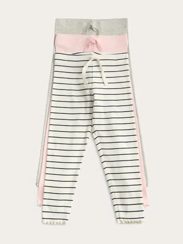 Marks & Spencer ▫️ Leggings às riscas com elevado teor de algodão para menina, embalagem de 3, corte normal, cintura elástica, com elasticidade 2