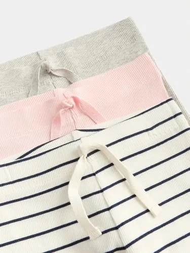 Marks & Spencer ▫️ Leggings às riscas com elevado teor de algodão para menina, embalagem de 3, corte normal, cintura elástica, com elasticidade 3