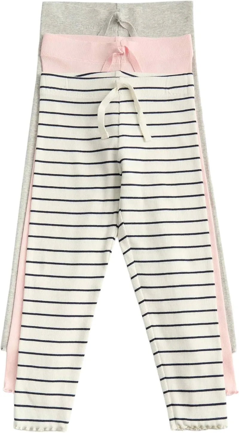 Marks & Spencer ▫️ Leggings às riscas com elevado teor de algodão para menina, embalagem de 3, corte normal, cintura elástica, com elasticidade