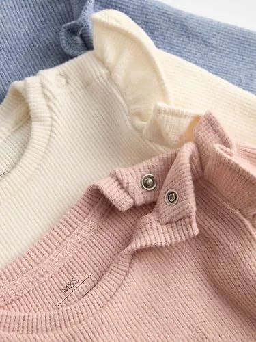 Marks & Spencer ▫️ Camisolas de manga comprida lisas em tecido gofre, com elevado teor de algodão, para homem, embalagem de 3, com elasticidade 2