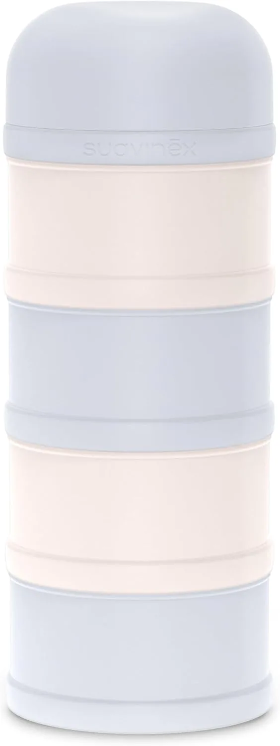 SUAVINEX ▫️ Dispensador de Leite em Pó, Cereais e Snacks, Bebés +0M, Azul | Dispensador com 4 compartimentos, bico e tampa, hermético com fechos de rosca, empilhável, resistente, lavável na máquina de lavar louça