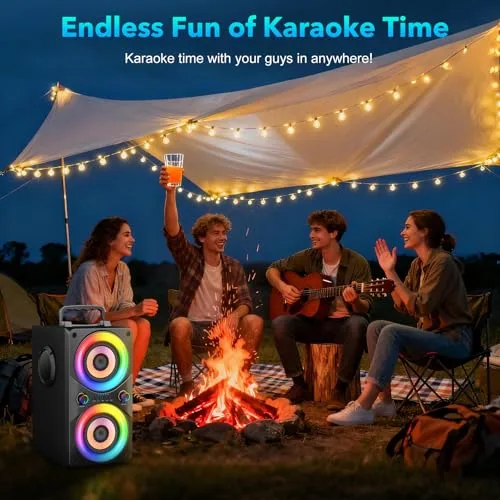RRNUY ▫️ Altifalante Bluetooth portátil de 100 W com subwoofer e luz LED – Boombox potente com graves intensos, caixa em madeira e TWS para festas ao ar livre 6