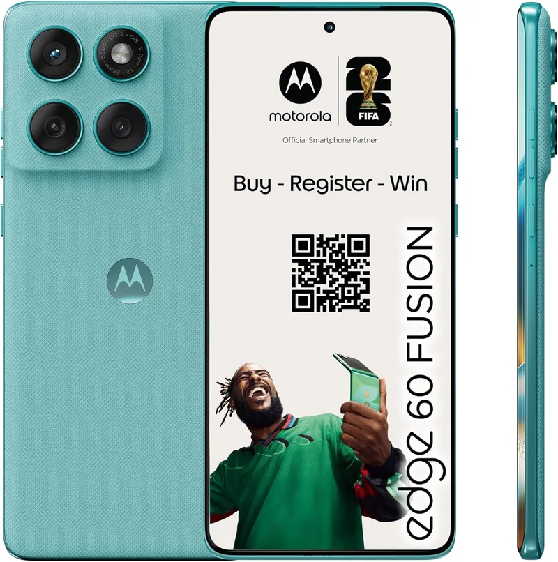 Motorola ▫️ Edge 60 Fusion 24GB (8GB+16GB RAM Boost)/256GB Amazonite, Espanha. Design de quatro curvas. Câmara Sony LYTIA™ de 50 MP. Ecrã brilhante com resolução Super HD (1220p) e 4500 nits. 5100 mAh