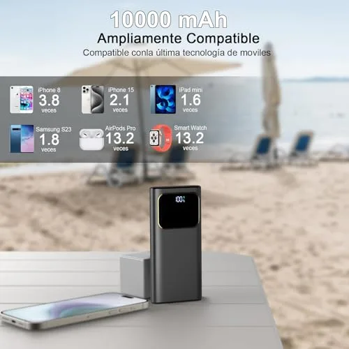 Coucur ▫️ Power Bank 2026 com Carregamento Rápido, Bateria Externa de Carregamento Rápido 10 000 mAh, 22,5 W, Carregador Portátil com Entrada e Saída USB-C, Ecrã LED para iPhone 17/16/15/14, Air, Pro, MAX, Plus, para Samsung Android, Preto 4