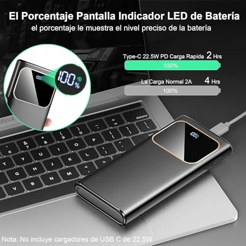 Coucur ▫️ Power Bank 2026 com Carregamento Rápido, Bateria Externa de Carregamento Rápido 10 000 mAh, 22,5 W, Carregador Portátil com Entrada e Saída USB-C, Ecrã LED para iPhone 17/16/15/14, Air, Pro, MAX, Plus, para Samsung Android, Preto 5