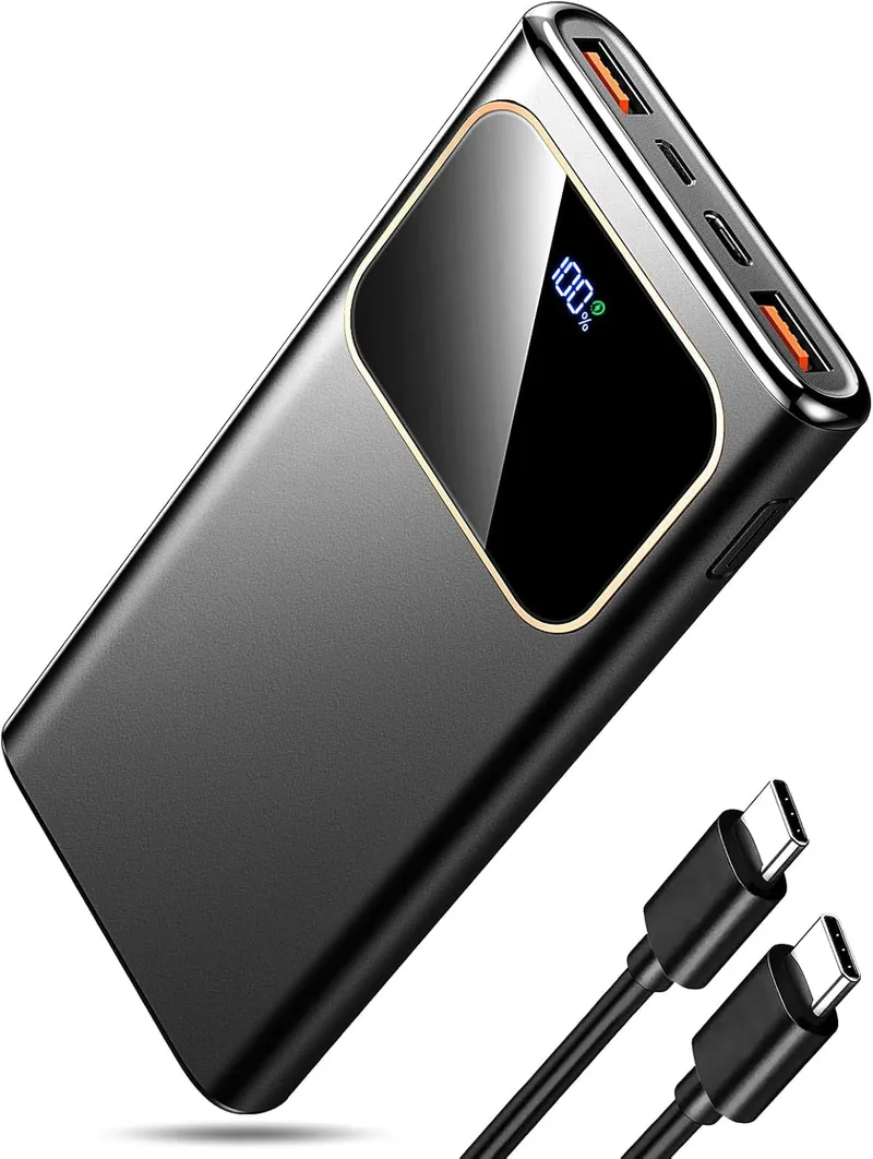 Coucur ▫️ Power Bank 2026 com Carregamento Rápido, Bateria Externa de Carregamento Rápido 10 000 mAh, 22,5 W, Carregador Portátil com Entrada e Saída USB-C, Ecrã LED para iPhone 17/16/15/14, Air, Pro, MAX, Plus, para Samsung Android, Preto