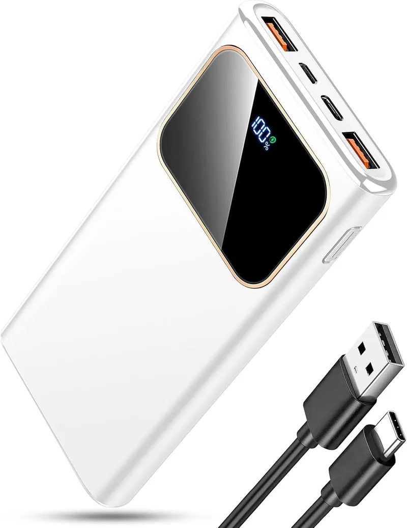 Coucur ▫️ Bateria Externa de Carregamento Rápido de 10 000 mAh, Power Bank Ultra Fino de 22,5 W | Carrega 60 % em 30 min, Carrega 3 Dispositivos, Entrada/Saída USB-C, Ecrã LED, Ultra Fino, Para iPhone/Android