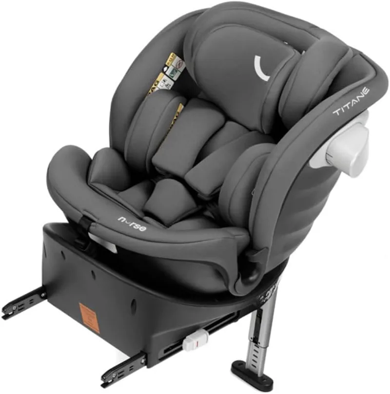 Nurse ▫️ Titane Cadeira auto i-Size 40–150 cm, 360º, ISOFIX e pé de apoio, para instalação virada para trás e para a frente, proteção lateral, cinzenta