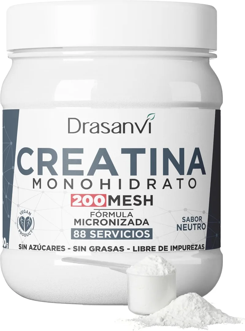 Drasanvi ▫️ Creatina Monohidratada em Pó 300 g | 100% Creatina Pura Micronizada 200 Mesh | Sem sabor, vegana e sem aditivos | 88 doses de 3 g | Suplemento para força, energia e desempenho muscular