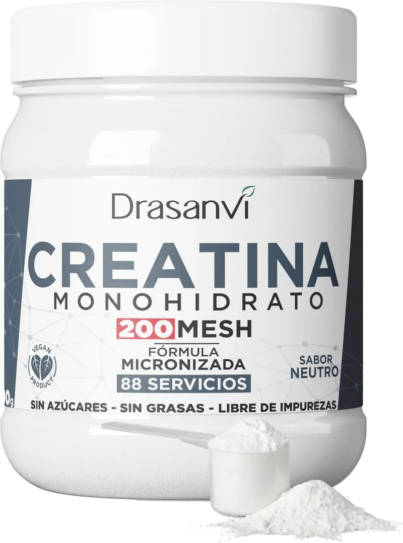Drasanvi ▫️ Creatina Monohidratada Pura 300 g | 100% monohidrato sem misturas | Micronizada 200 mesh | Sem sabor, vegana, sem aditivos | 88 doses de 3,4 g de creatina | Fabricada em Espanha |