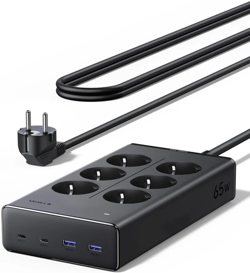 UGREEN ▫️ 10 em 1 Extensão com Tomadas PD 65 W, USB-C, múltiplas, 6 tomadas CA, 3680 W, 16 A