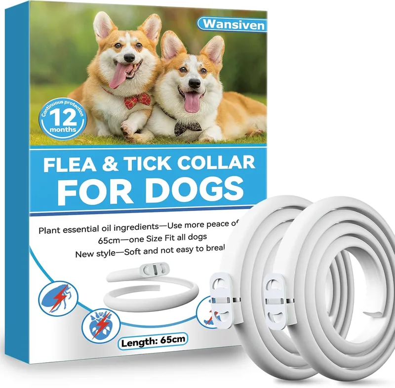 Wansiven ▫️ Colar antipulgas para cães, impermeável, contra pulgas e parasitas, 12 meses de proteção, 65 cm (Azul-1p) (Azul-2p)