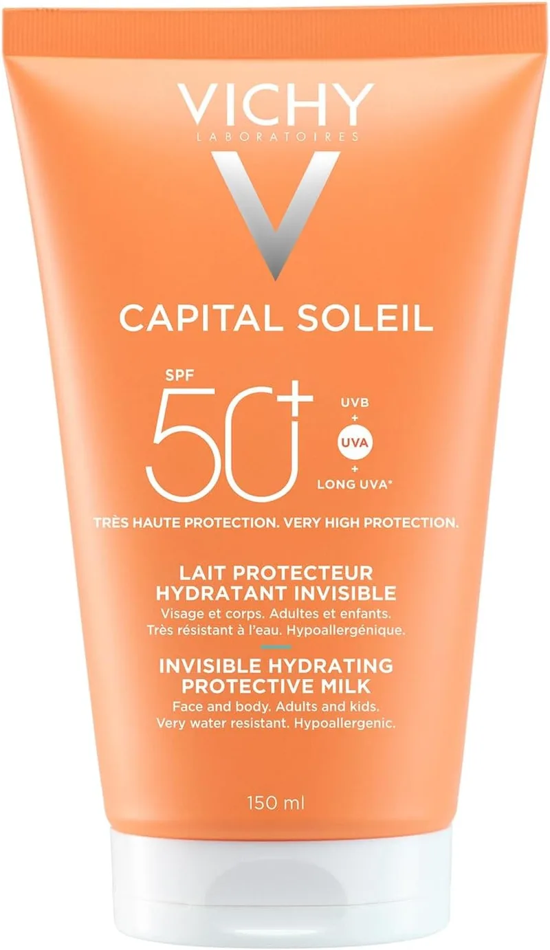 VICHY ▫️ Capital Soleil Leite protetor solar hidratante invisível FPS 50+, proteção contra os raios UVA, UVB e UVA de comprimento de onda longa, 150 ml