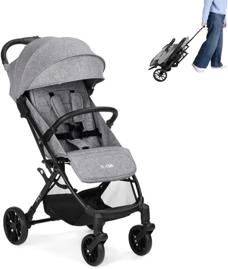Nurse ▫️ Carrinho de bebé Hit Leve até 22 kg, compacto, dobrável com uma mão, pega de transporte, encosto reclinável, capota extensível, cinzento