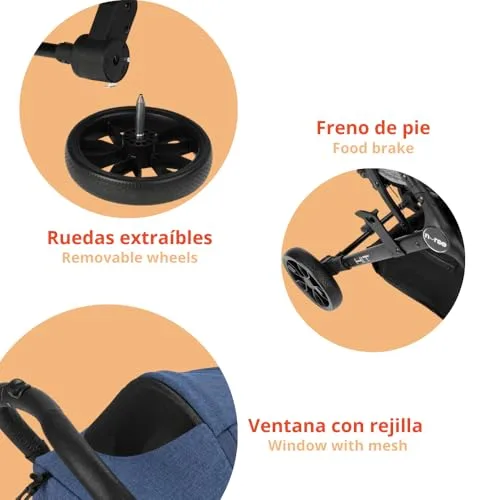 Nurse ▫️ Hit – Carrinho de bebé leve até 22 kg, dobrável de forma compacta com uma só mão, pega de transporte, encosto reclinável, capota extensível, azul 5