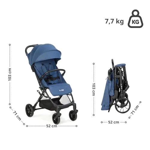 Nurse ▫️ Hit – Carrinho de bebé leve até 22 kg, dobrável de forma compacta com uma só mão, pega de transporte, encosto reclinável, capota extensível, azul 6