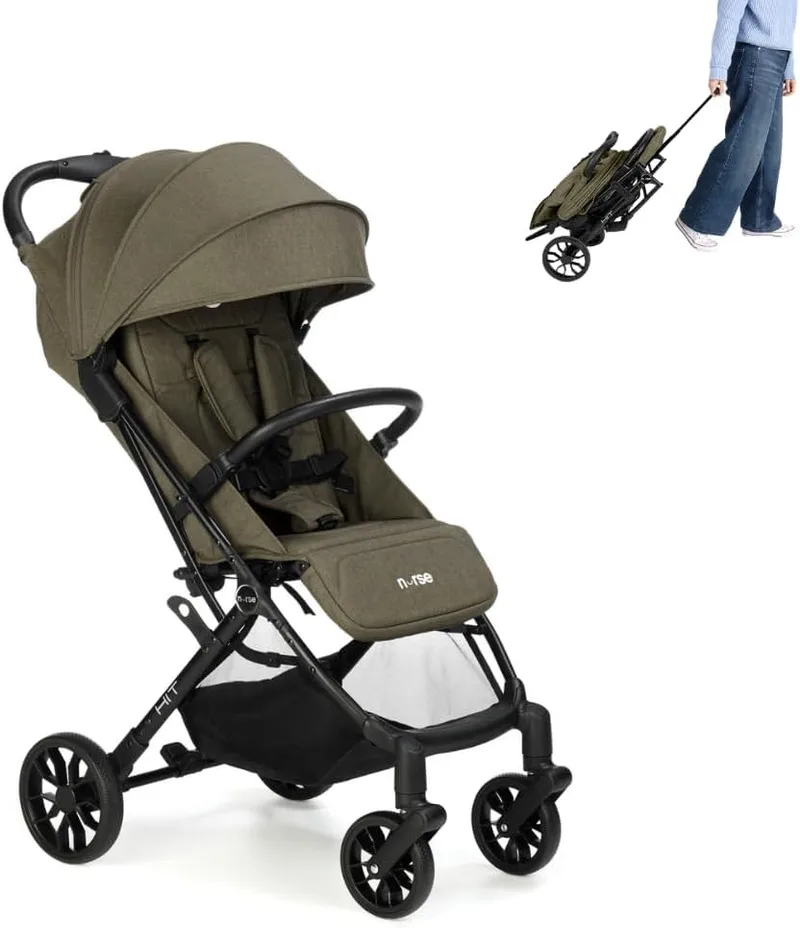 Nurse ▫️ Carrinho de bebé Hit Leve até 22 kg, compacto, dobrável com uma mão, pega de transporte, encosto reclinável, capota extensível, verde