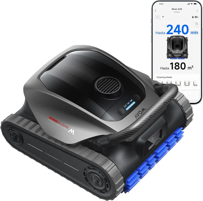 Mova ▫️ Robô de limpeza de piscinas Diver A10, 22 700 l/h de sucção, 240 min. de funcionamento, limpeza de bordas e planeamento de percursos com IA, limpeza dupla das linhas de água, filtro de grandes dimensões de