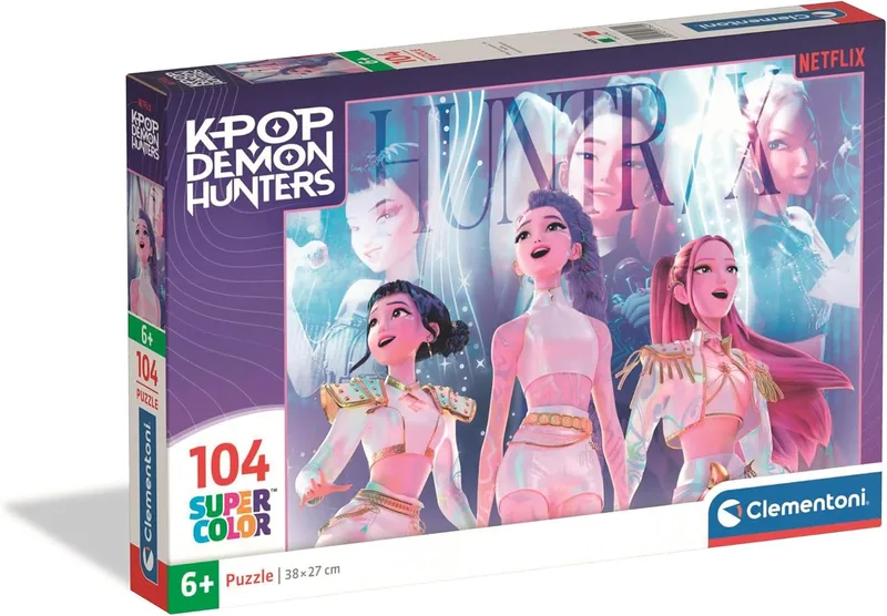 Clementoni ▫️ Netflix K-Pop: Demon Hunters HUNTR/X Super Color - Puzzle de 104 peças para crianças, idade 6+, cena de ação musical, 38 x 27 cm, 21762