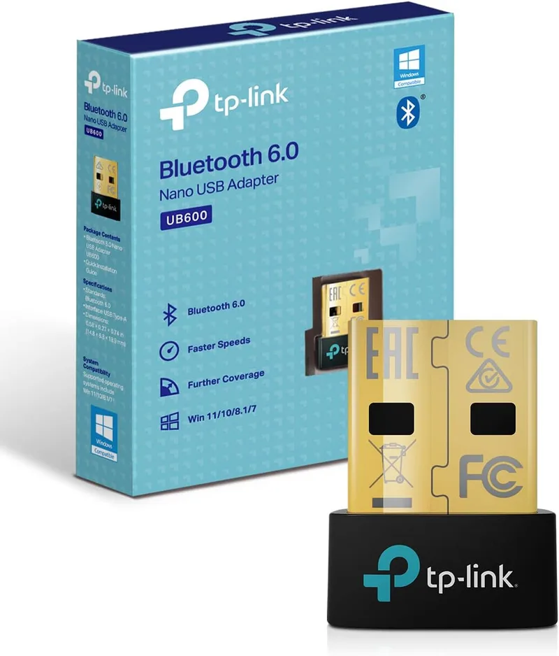 TP-Link ▫️ UB600 - Adaptador Bluetooth 6.0 para PC, dispositivo USB Bluetooth para rato/teclado/auscultador/auscultadores/telemóvel/controlador, Plug & Play, apenas para Windows 11/10/8.1/7