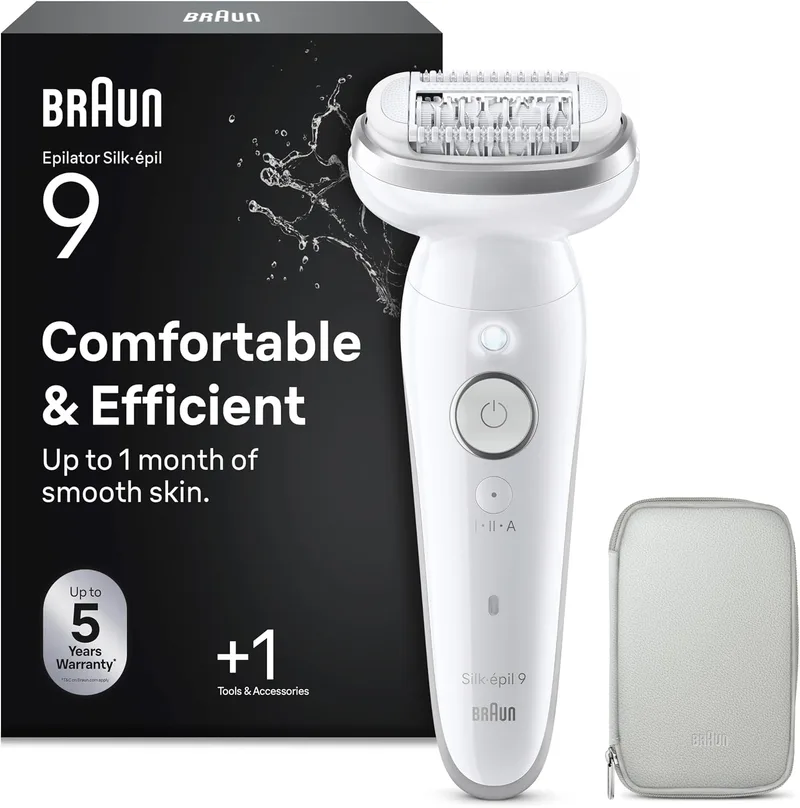 Braun ▫️ Seda·épil 9, depiladora com cabeça móvel para facilitar a depilação, depilação a seco e a húmido, pele suave durante muito tempo, 9-000, prateada