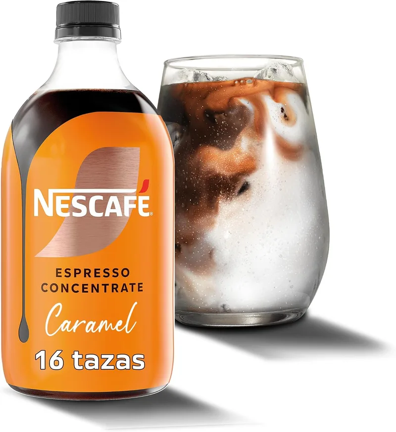 Nescafe ▫️ NESCAFÉ Espresso Concentrate Caramelo, com café Arábica e sabor a caramelo, concentrado líquido para café gelado e lattes, garrafa de 500 ml