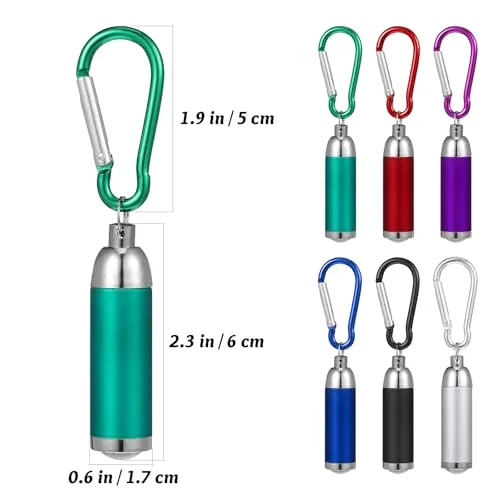 Toyvian ▫️ Conjunto Mini de 12 pequenas lanternas LED em liga de alumínio com mosquetão, portáteis para acampamento, caminhadas, festas e crianças 7